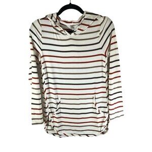 Market & Spruce Milania French Terry Curved Hem Hoodie Striped Pockets XS